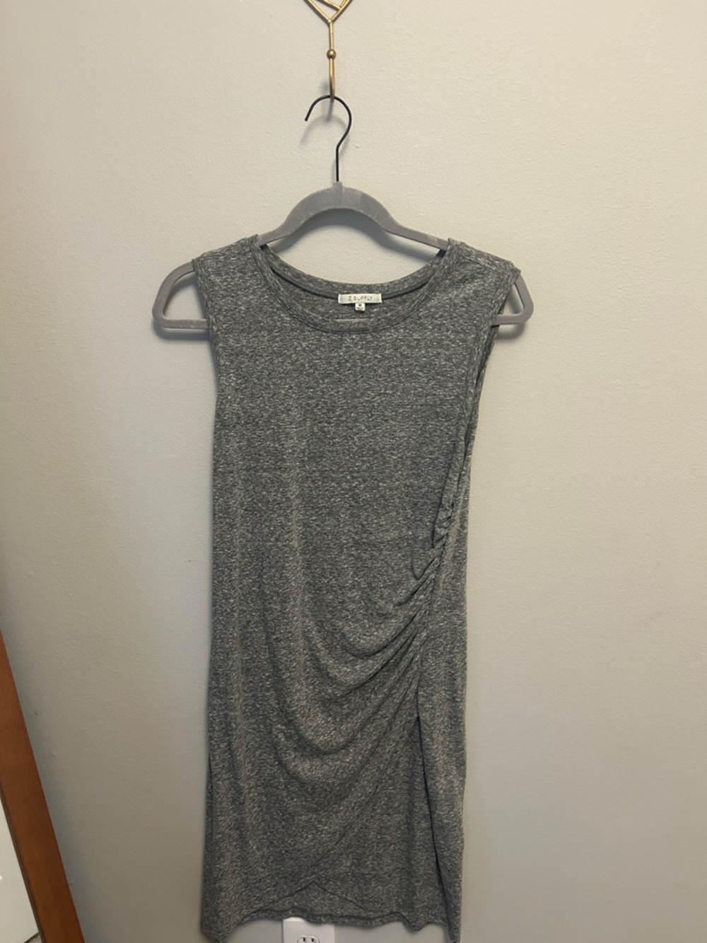 Sleeveless Gray Midi Dress with Side Ruching